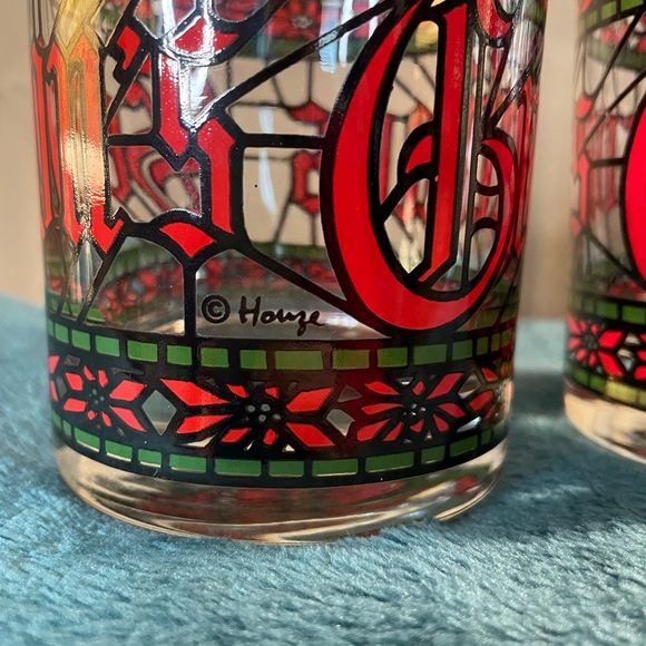 2 VINTAGE Christmas 70s Houze “Seasons Greetings” Stained Glass Gold Rim Accent - Picture 6 of 8